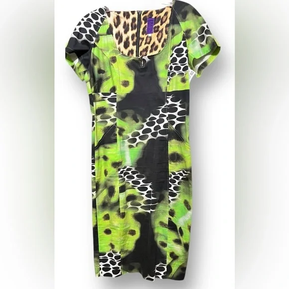 Doris Megger Luxury Neon Leopard Sheath Dress Curvy-friendly Size 42 (US 10/12)
